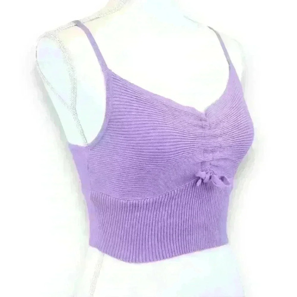 Kendall & Kylie Purple Lavender Ribbed Knit Tank Top w Breast Drawstring Size XS - Picture 6 of 8